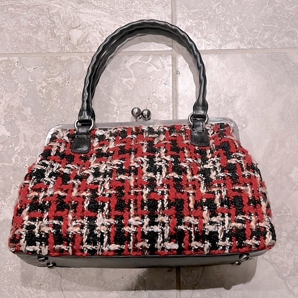 Patricia Nash Rora Frame Satchel, Tweed, Red Black New w/DustBag $229 (SOLD OUT) - Picture 5 of 11
